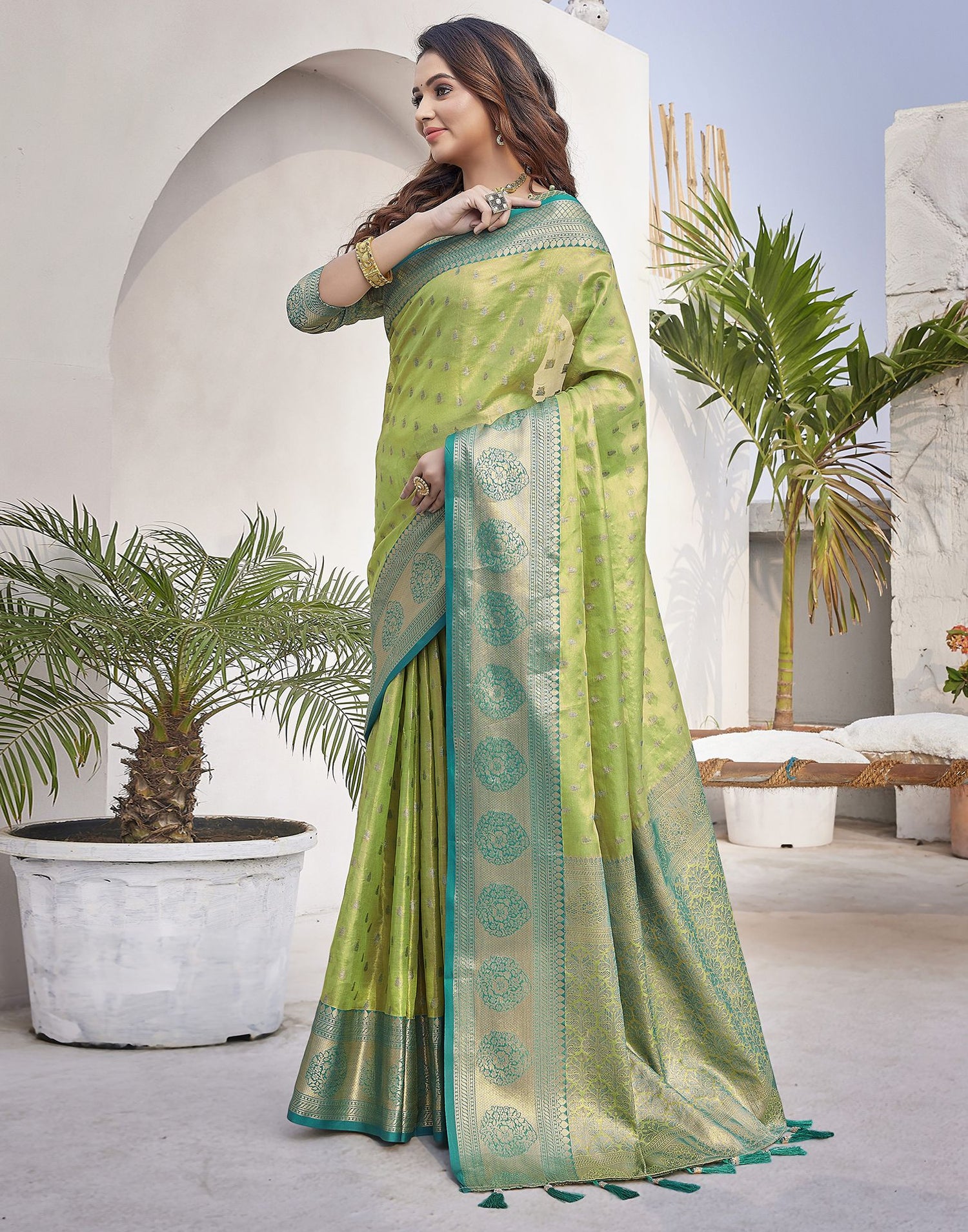 Green Jacquard Organza Saree