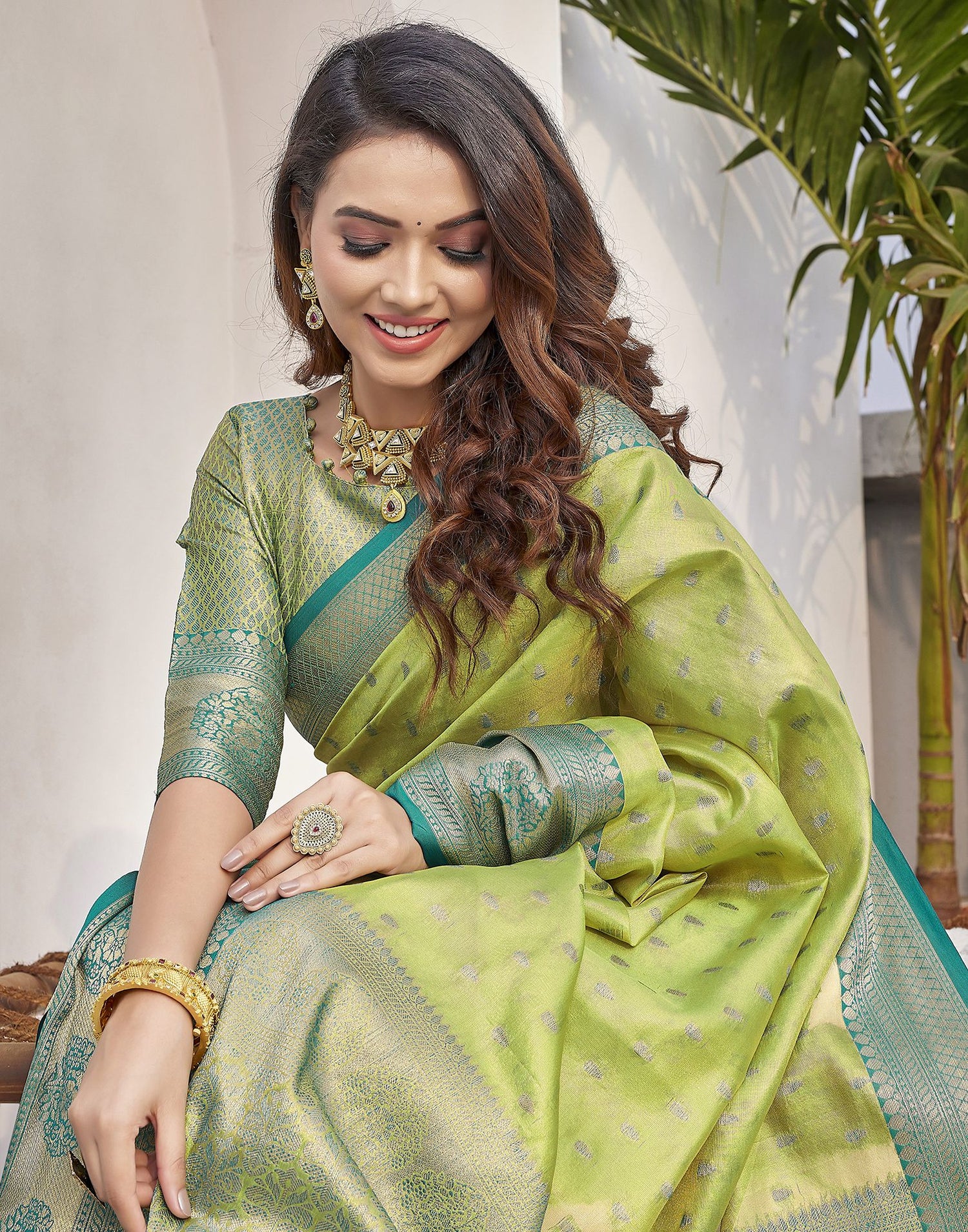 Green Jacquard Organza Saree