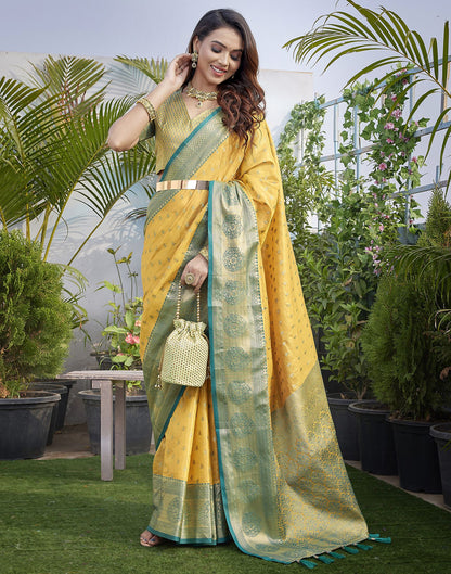 Yellow  Jacquard Organza Saree