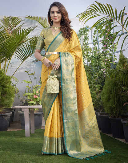 Yellow  Jacquard Organza Saree