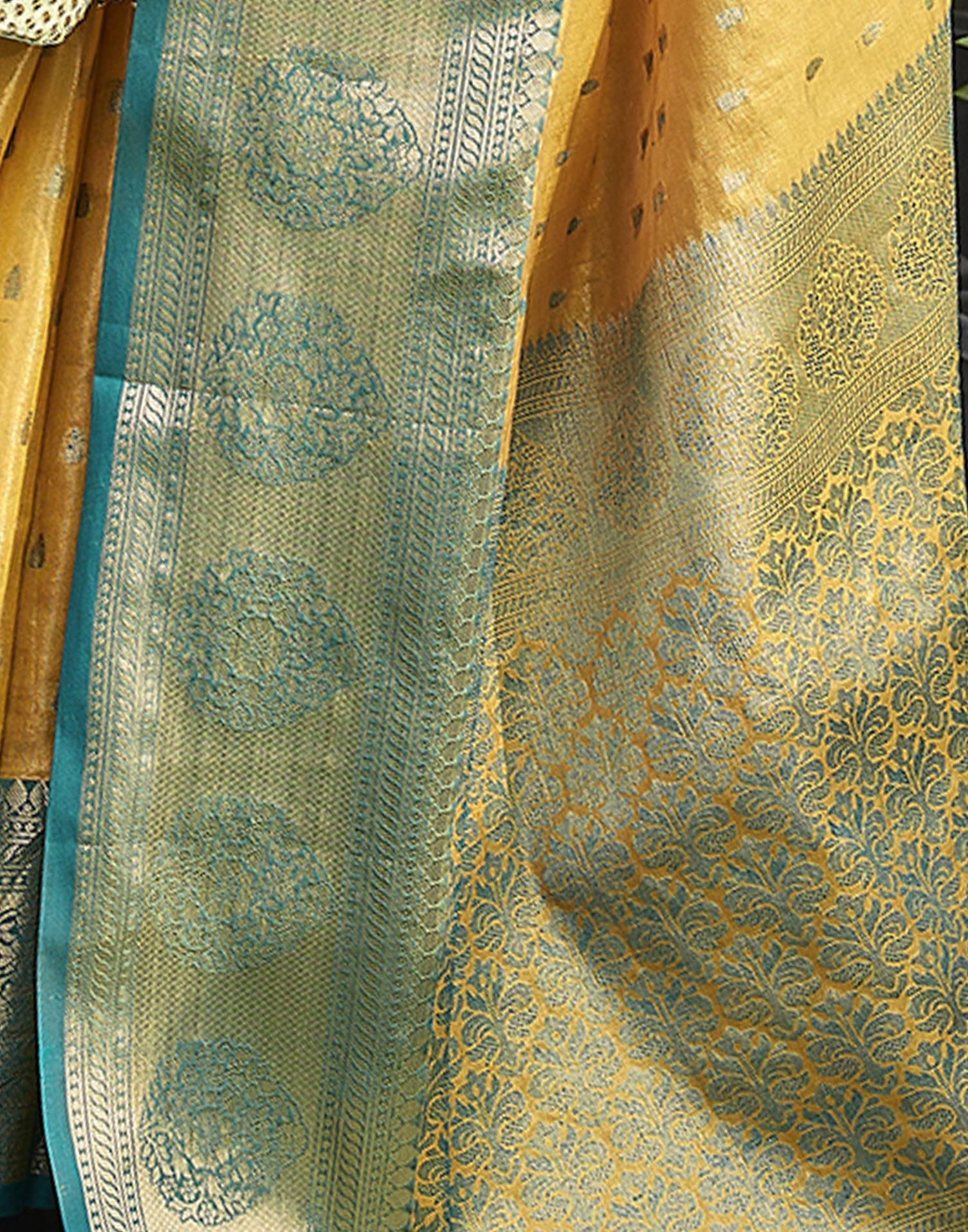 Yellow  Jacquard Organza Saree