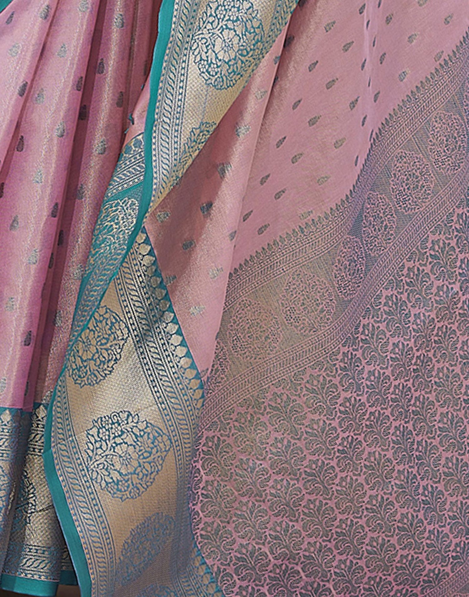 Teal Pink Jacquard Organza Saree