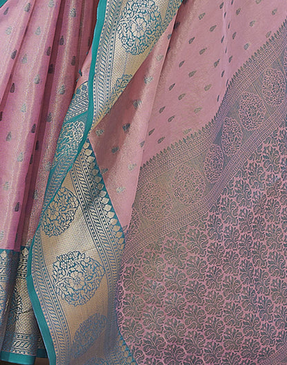 Teal Pink Jacquard Organza Saree