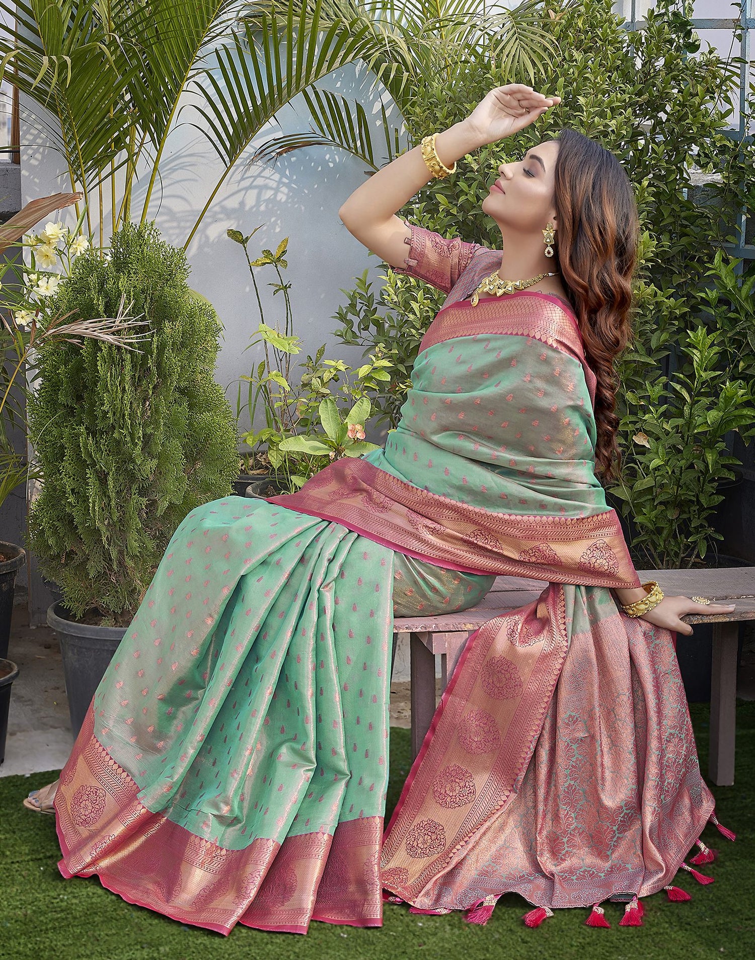 Rani Pink Jacquard Organza Saree