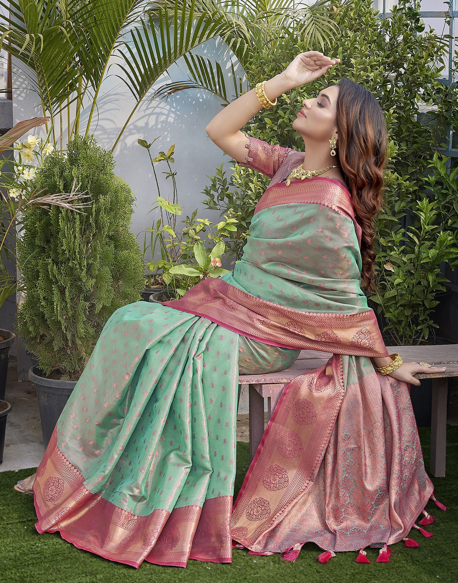 Rani Pink Jacquard Organza Saree