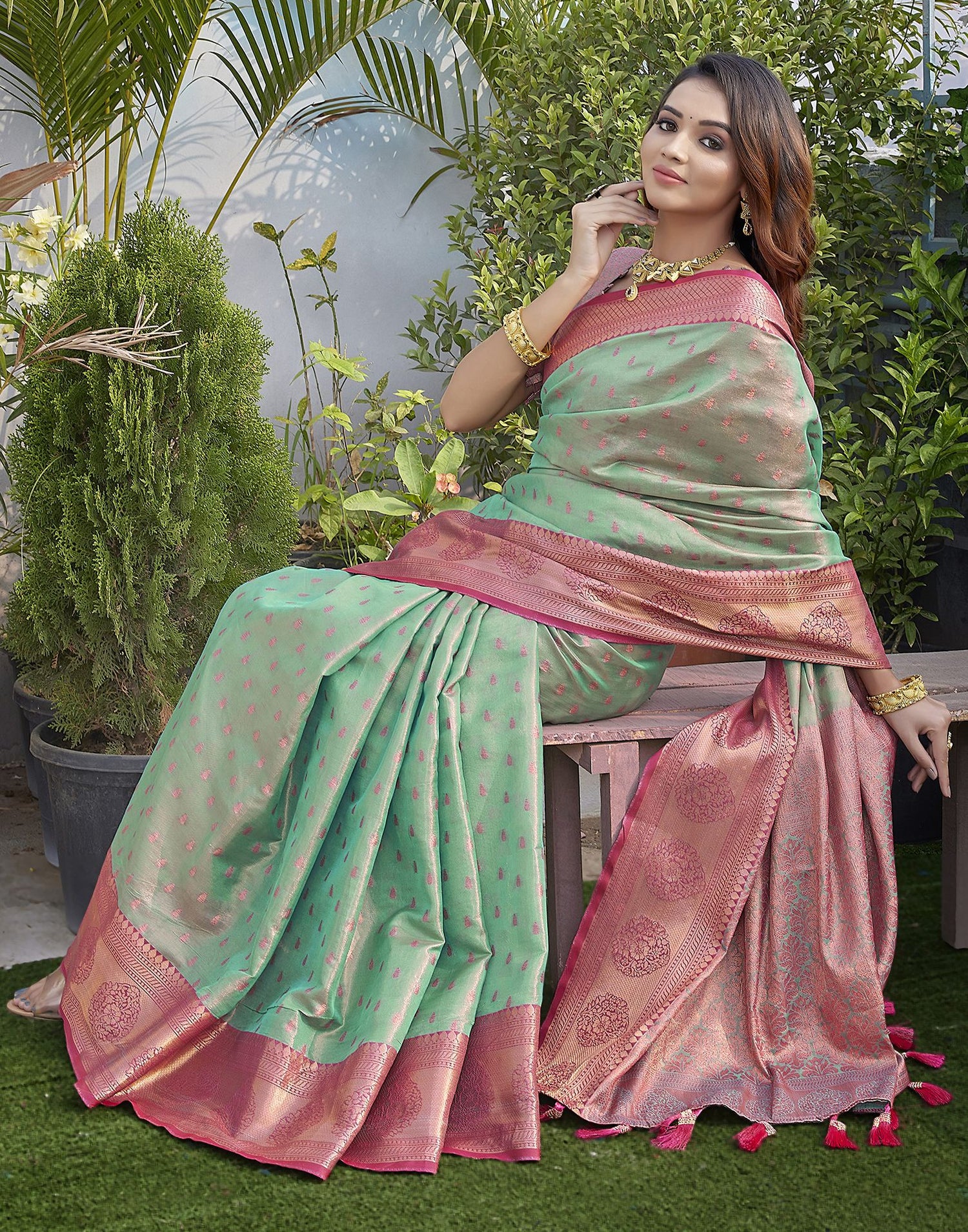 Rani Pink Jacquard Organza Saree