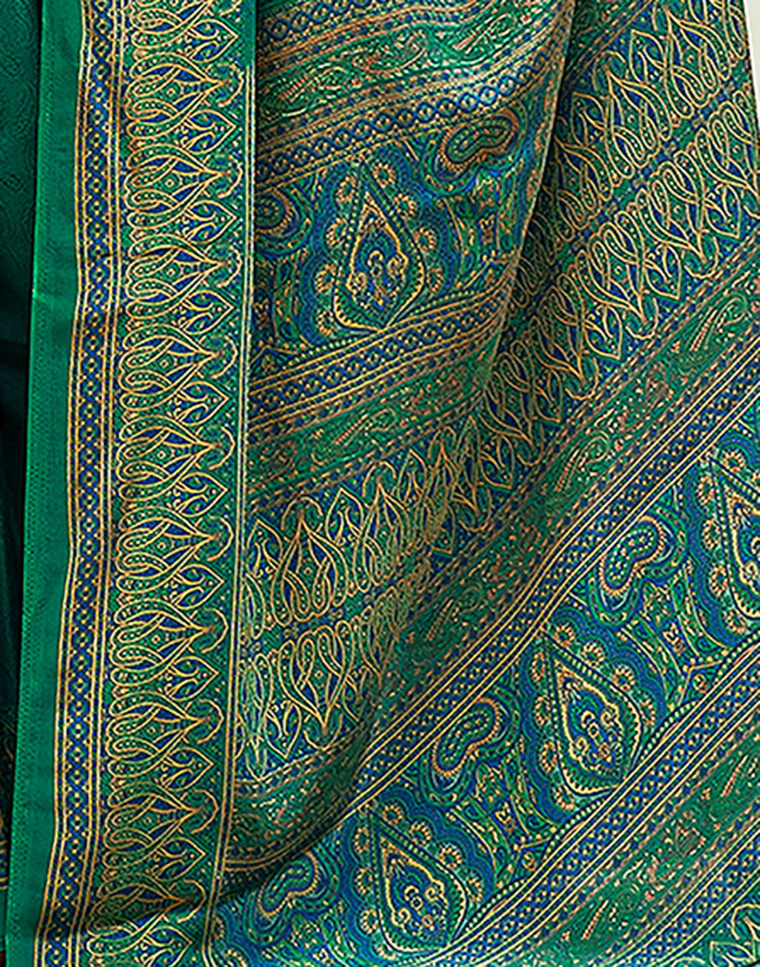 Rama Green Printed Silk Saree