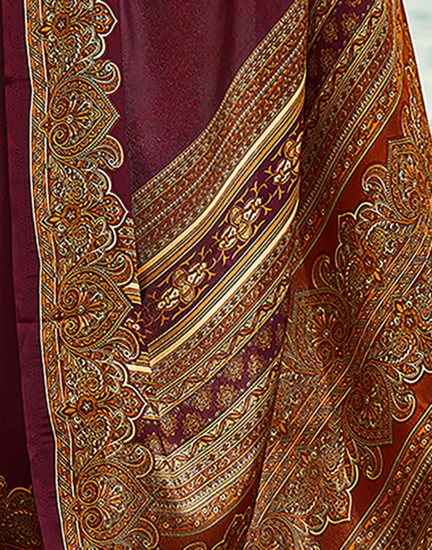 Brown Printed Silk Saree