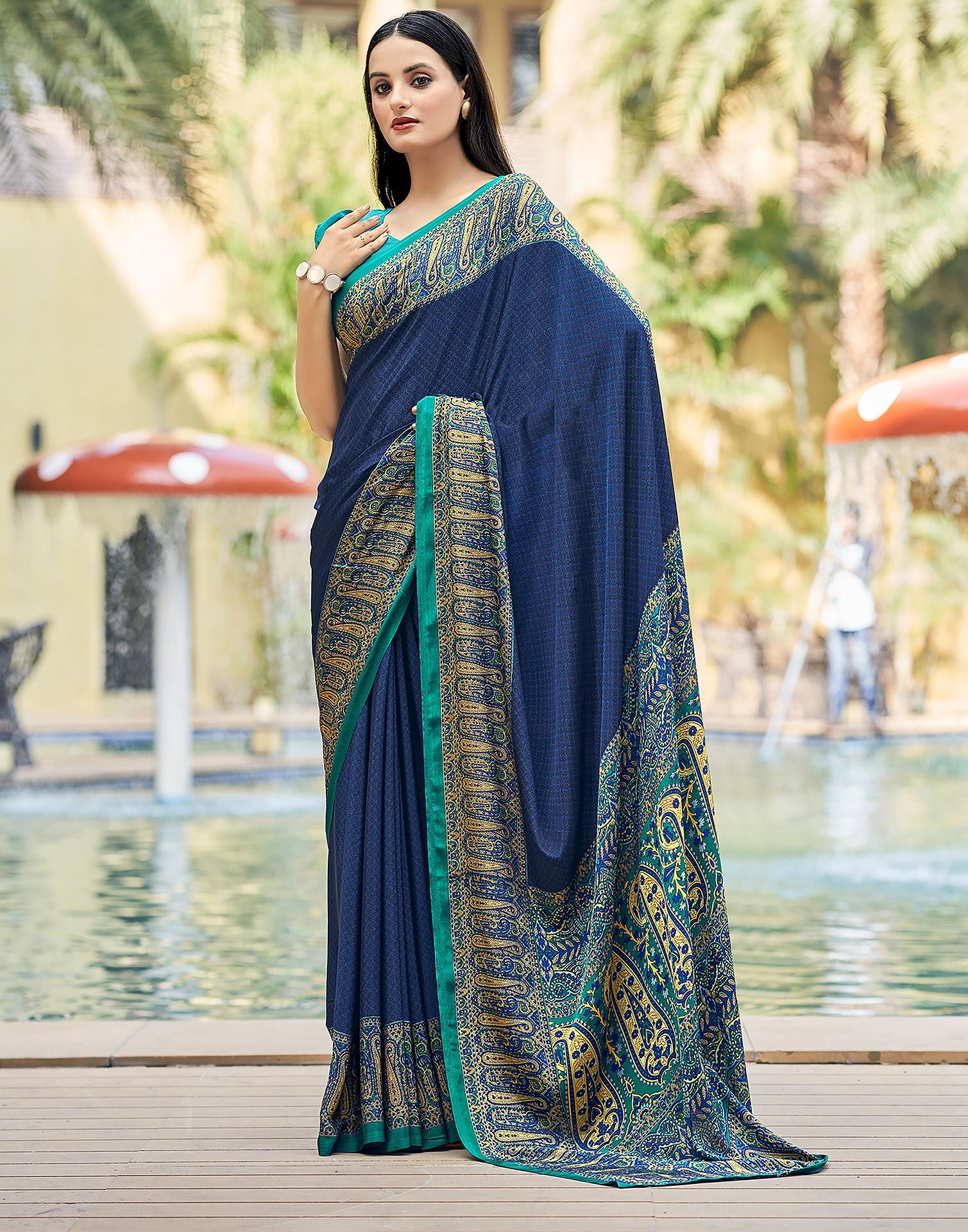 Rama Printed Silk Saree