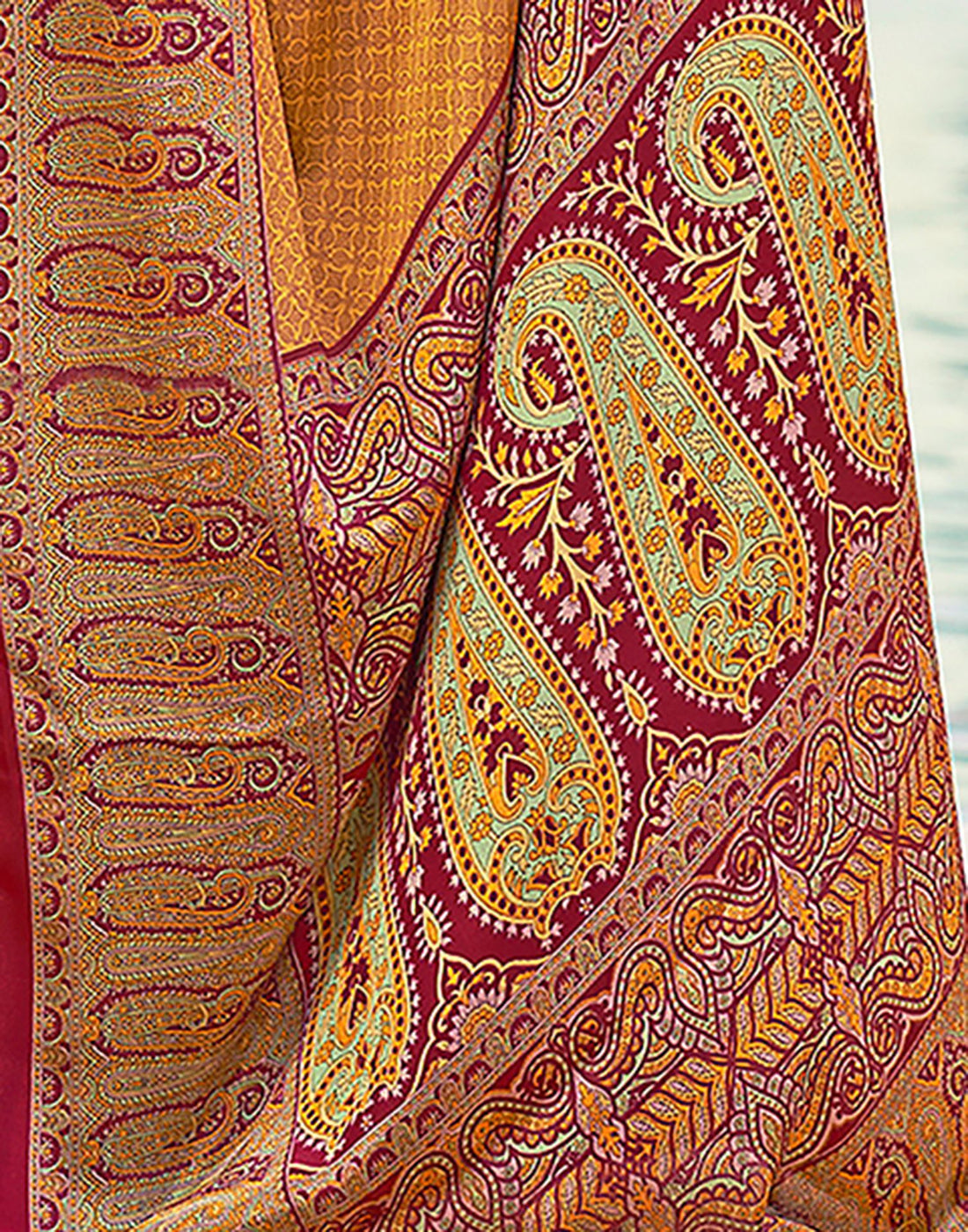 Yellow Printed Silk Saree