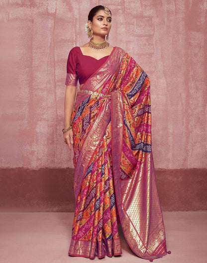 Magenta Printed Silk Saree