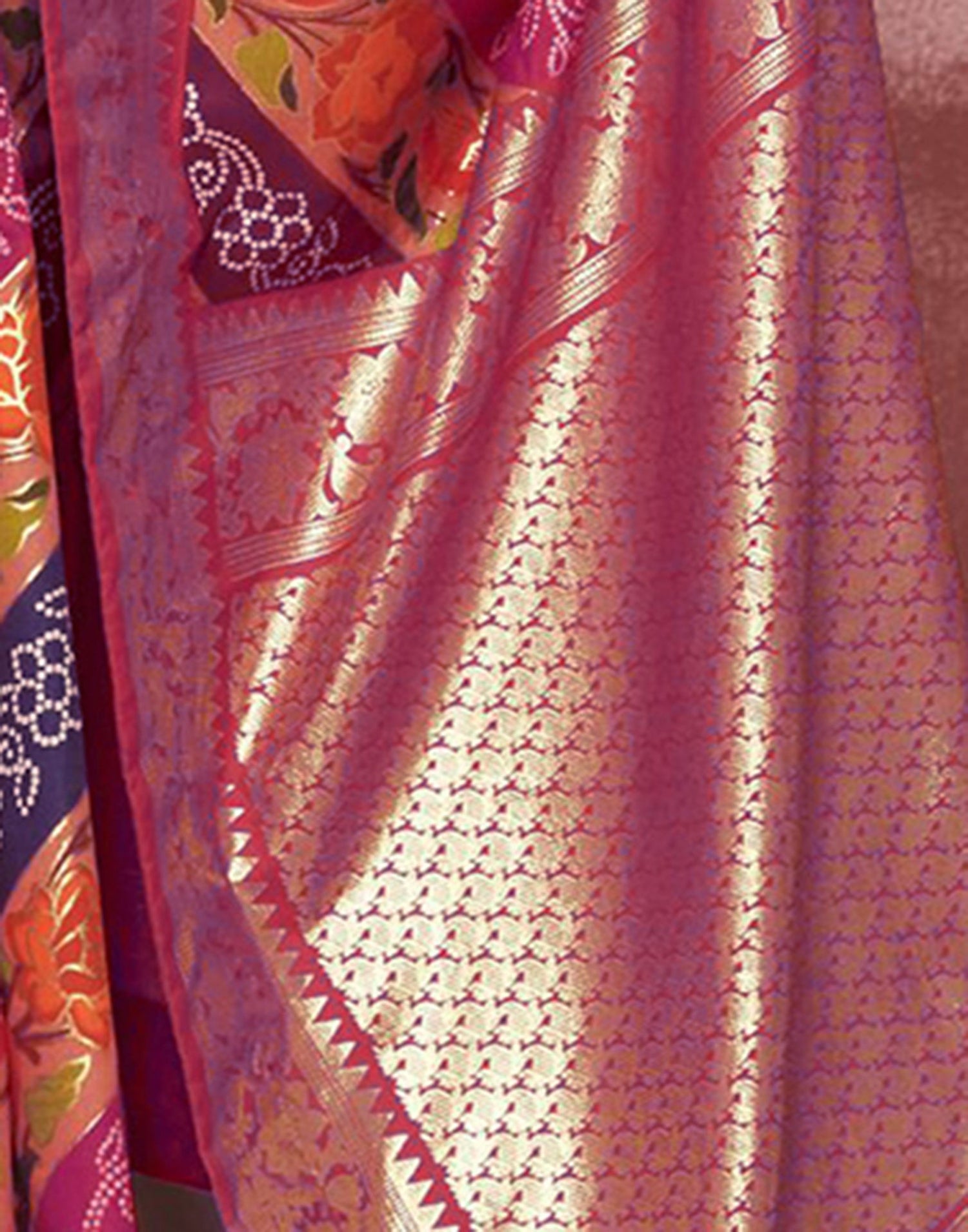 Magenta Printed Silk Saree