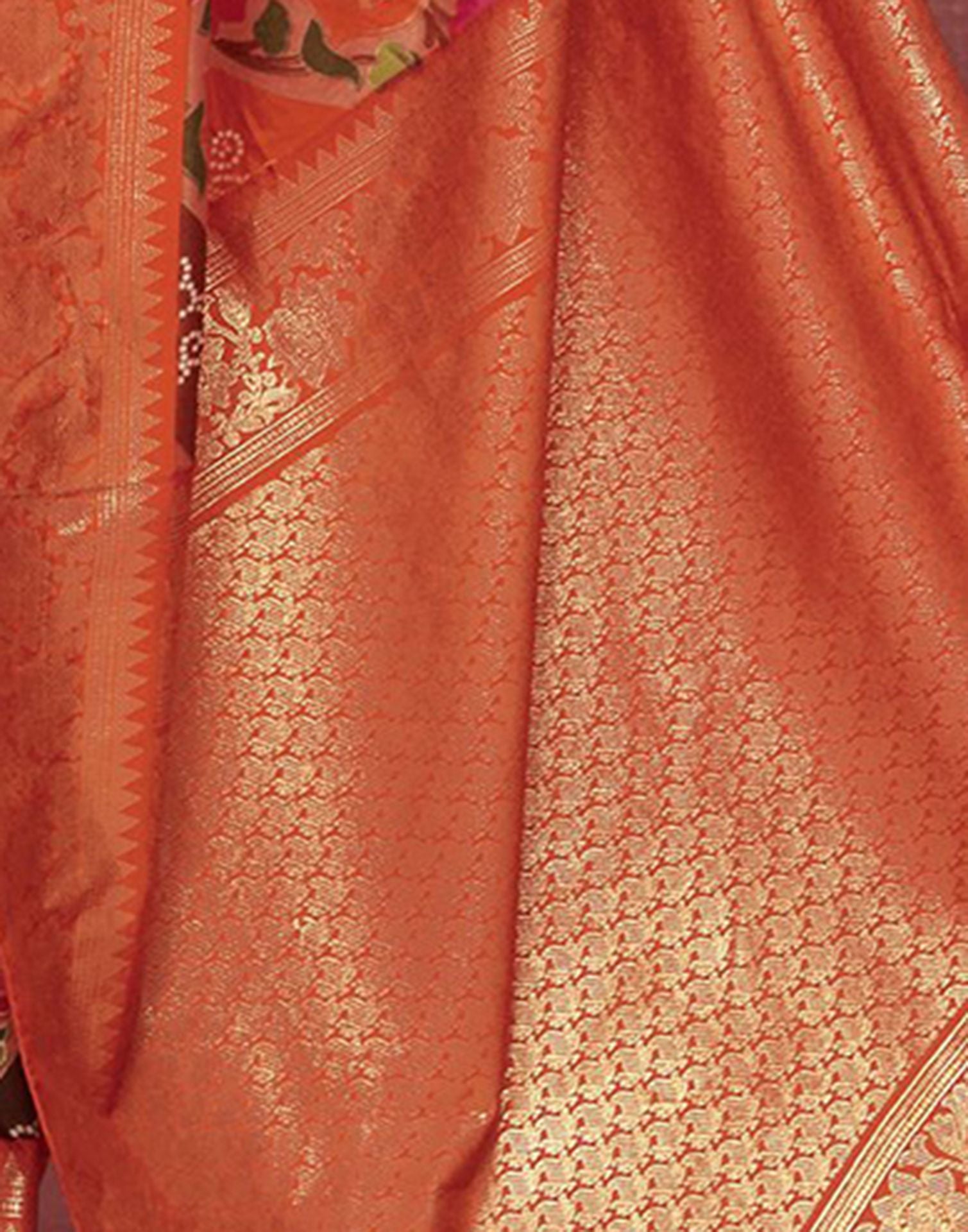 Rust Printed Silk Saree