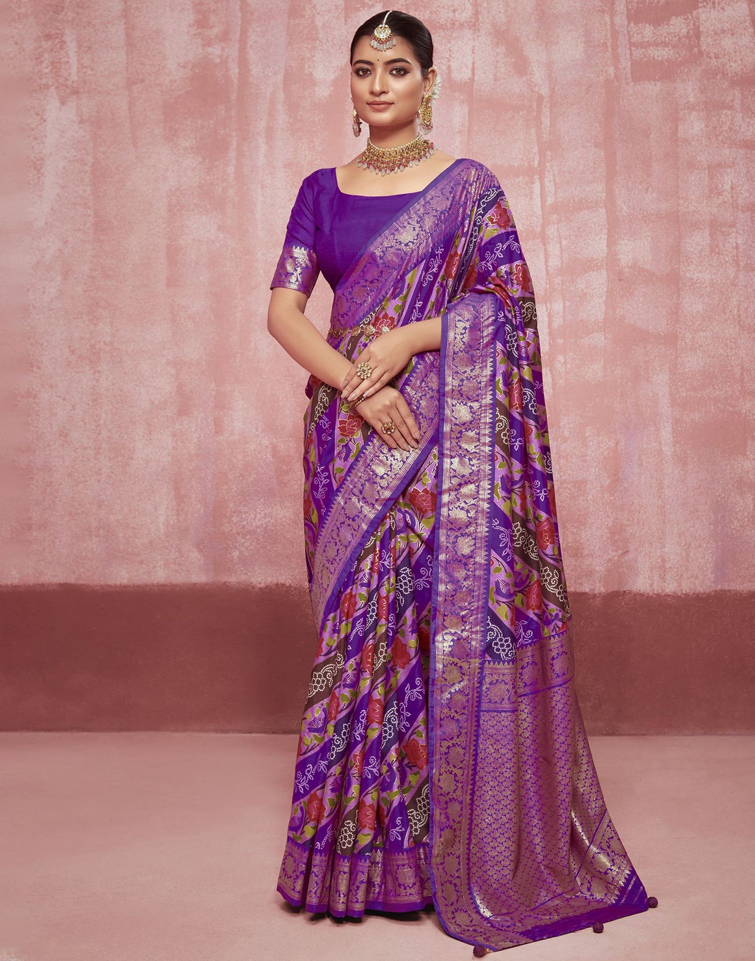 Purple Printed Silk Saree