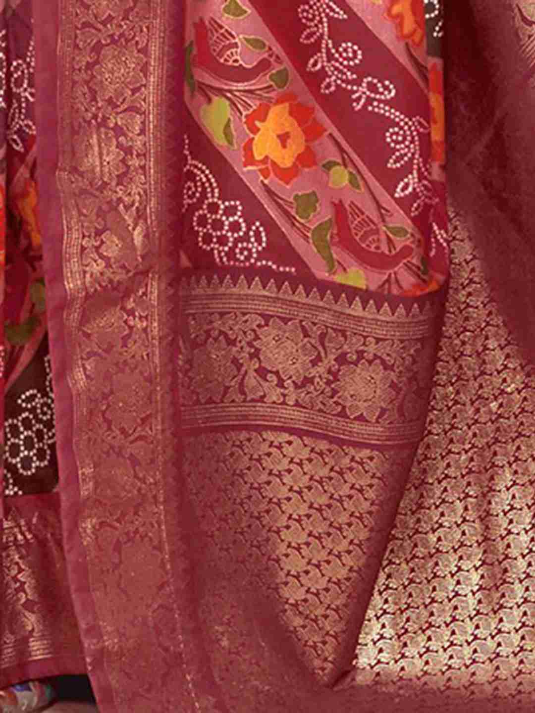 Maroon Printed Silk Saree