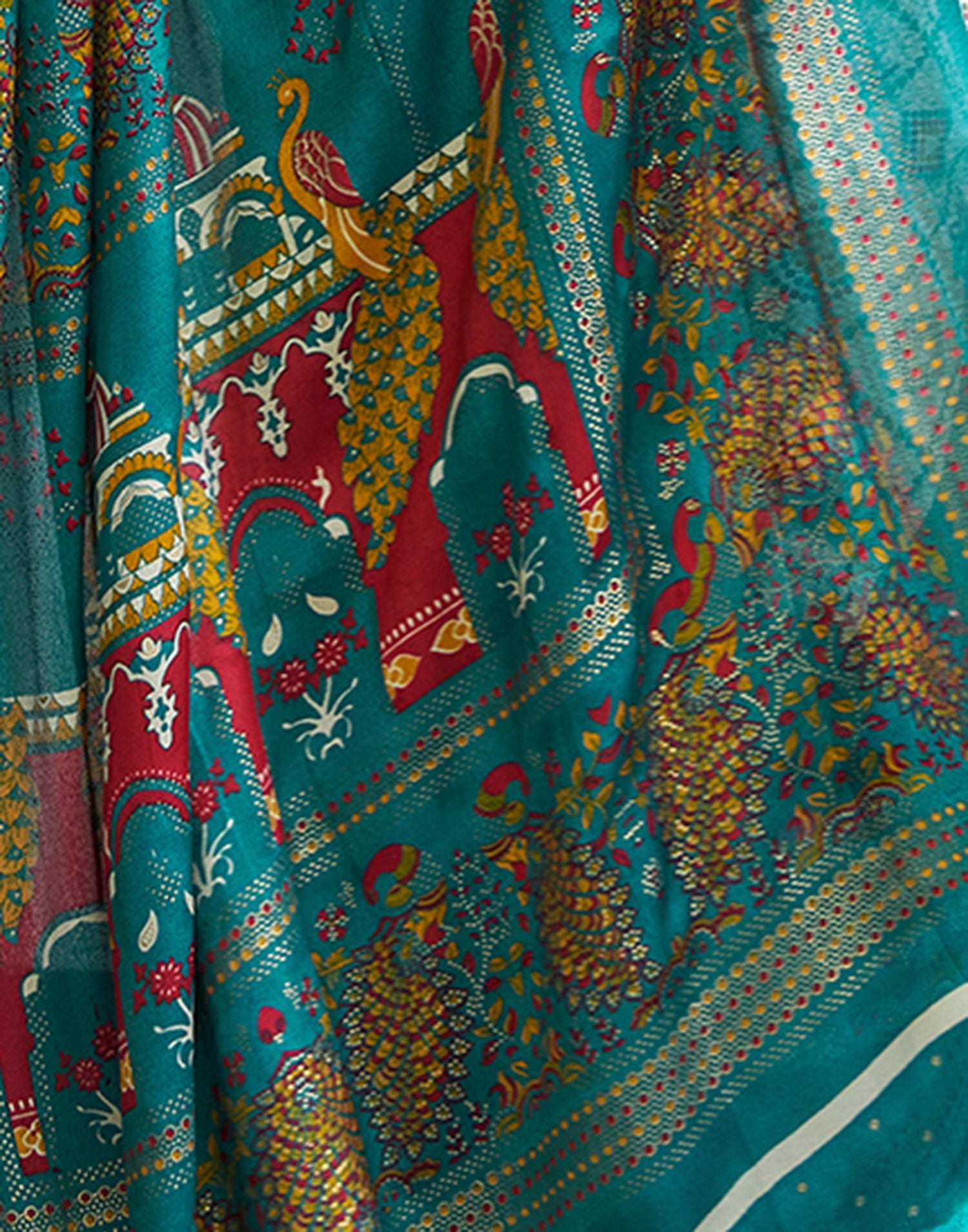 Rama Green Printed Silk Saree