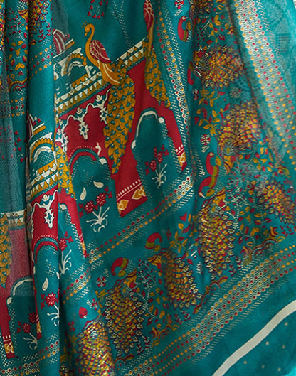 Rama Green Printed Silk Saree