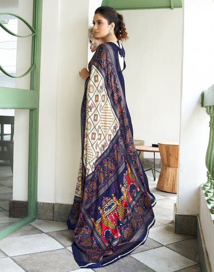 Navy Blue Printed Silk Saree