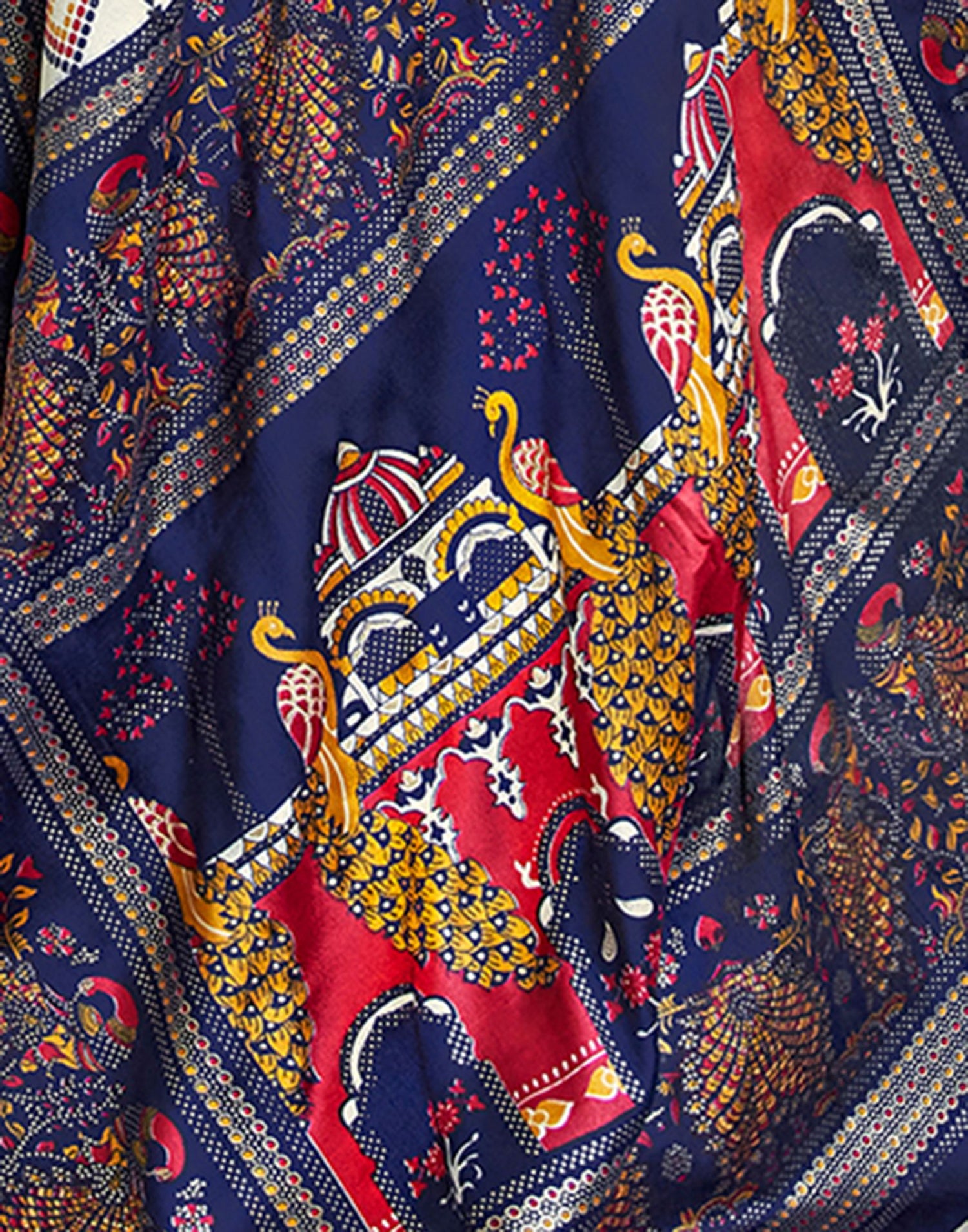 Navy Blue Printed Silk Saree