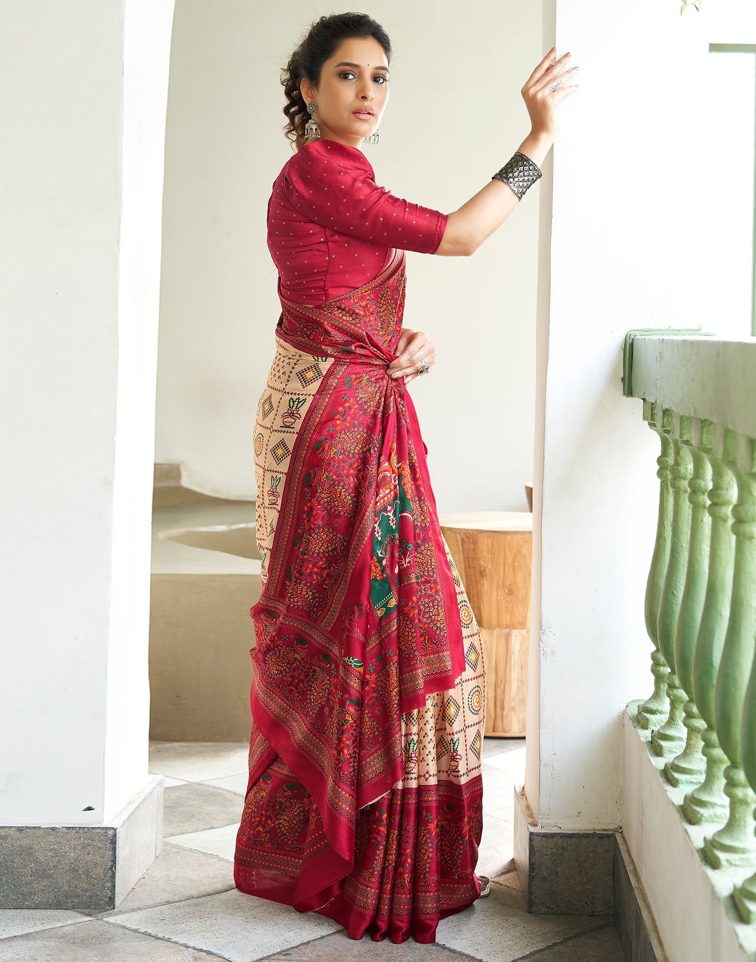 Maroon Printed Silk Saree