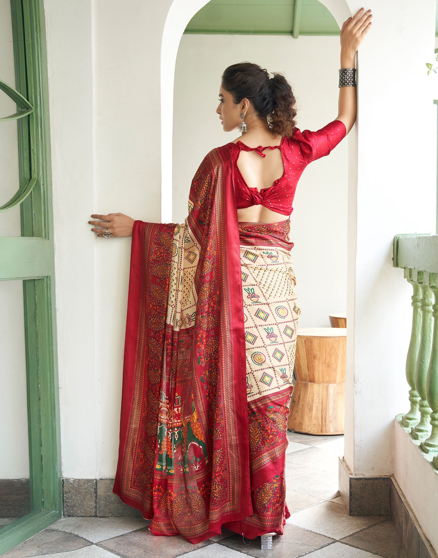 Maroon Printed Silk Saree