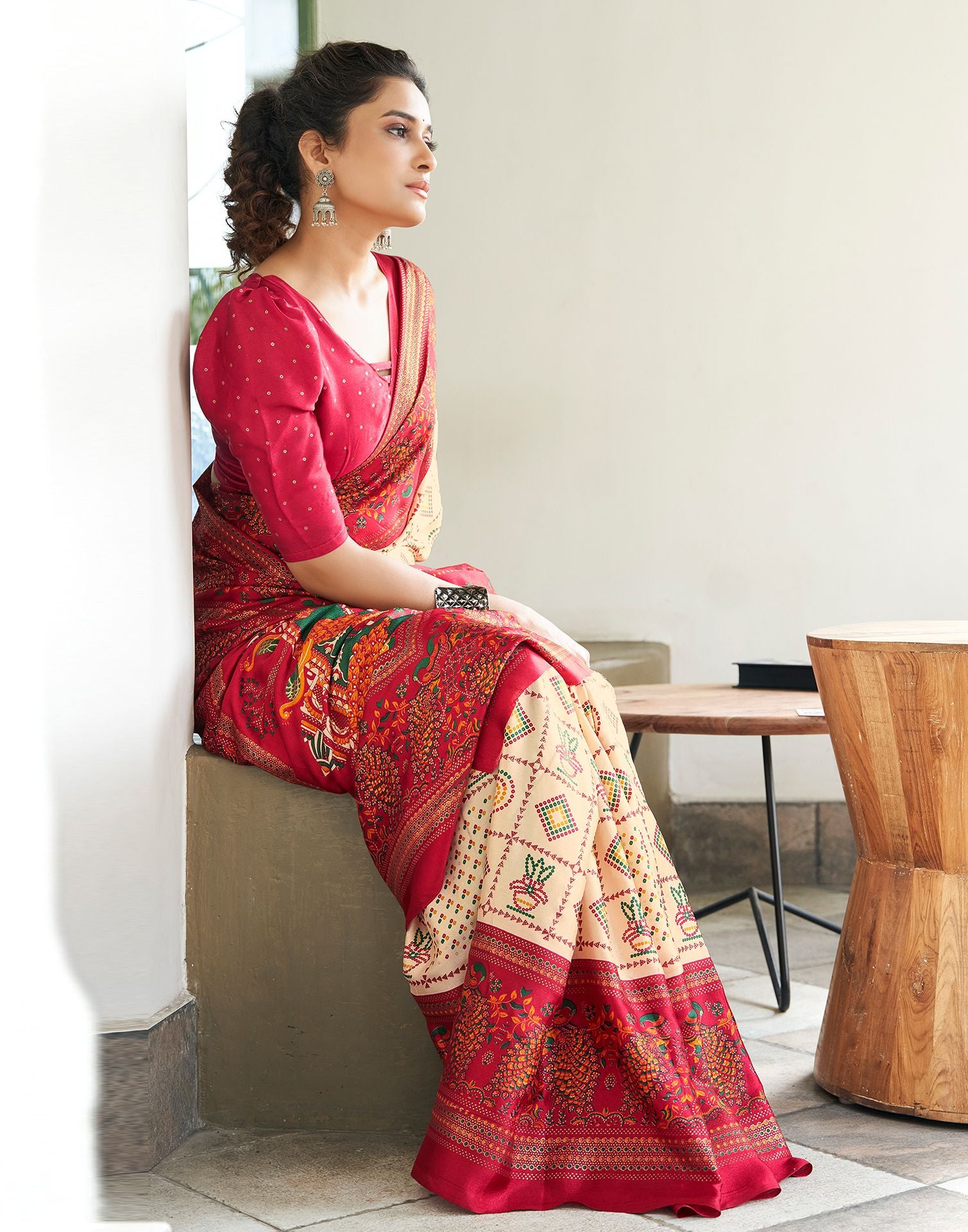 Maroon Printed Silk Saree