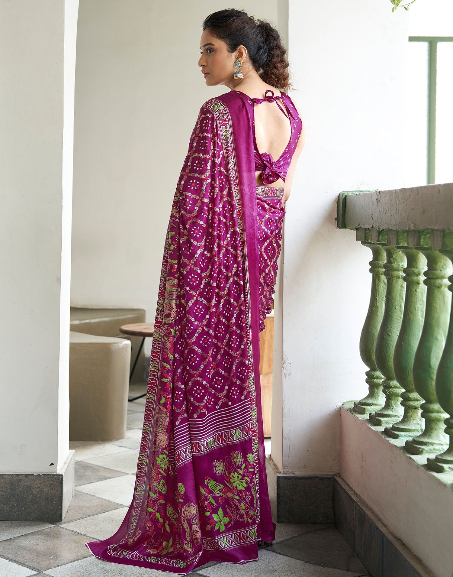 Magenta Printed Silk Saree