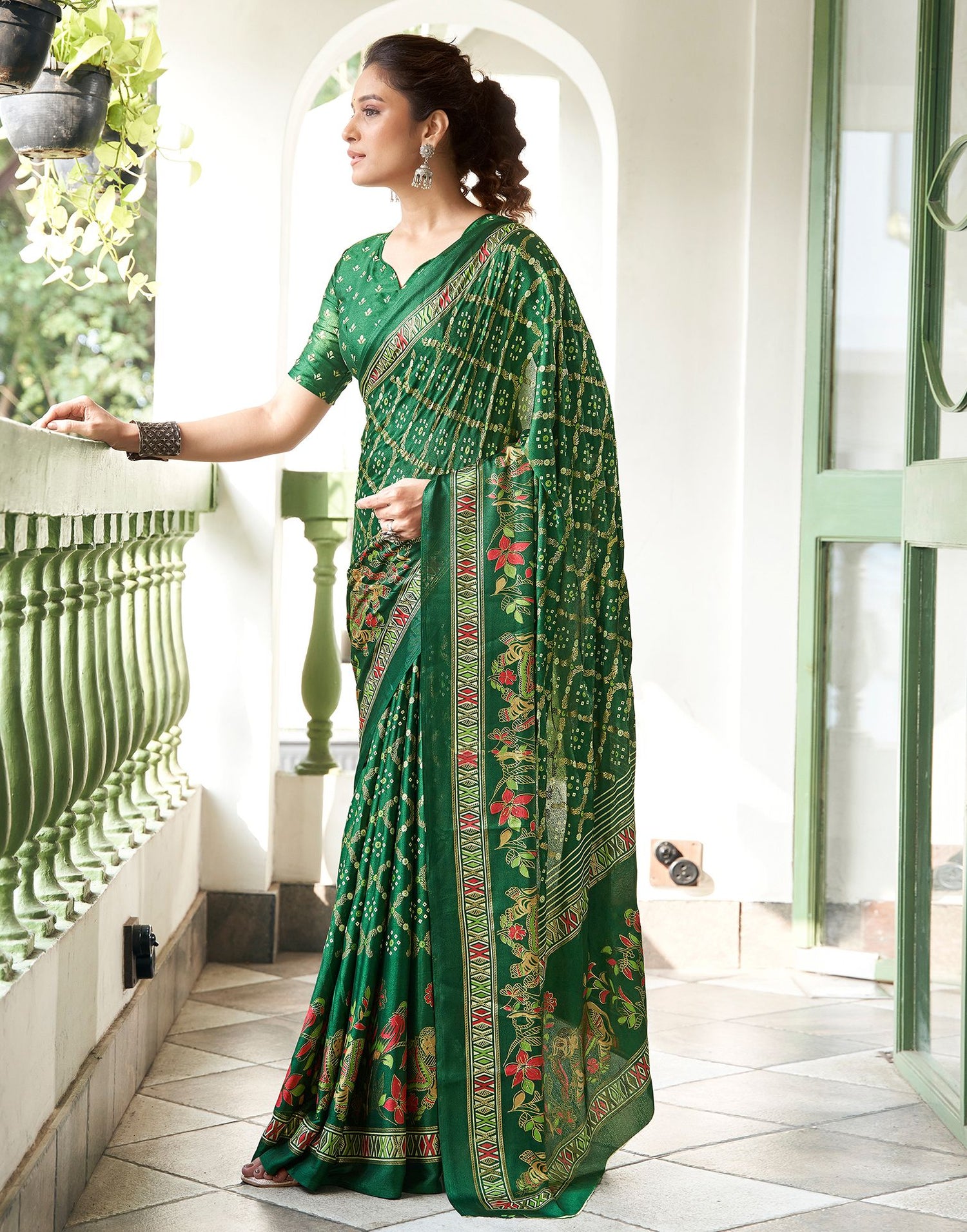 Green Printed Silk Saree