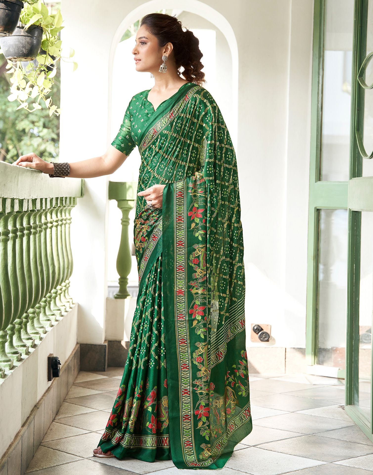 Green Printed Silk Saree