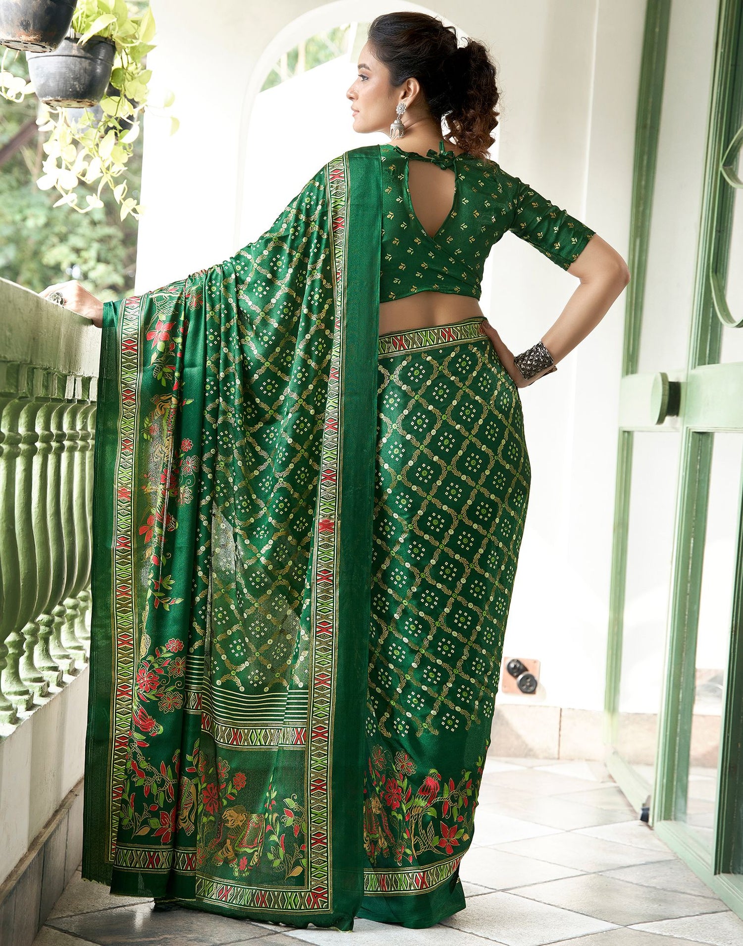 Green Printed Silk Saree