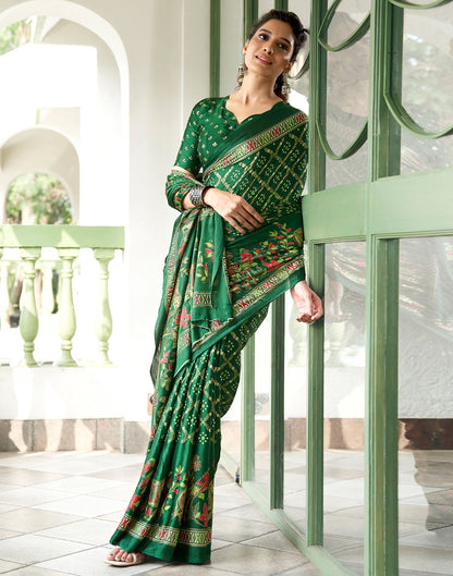 Green Printed Silk Saree