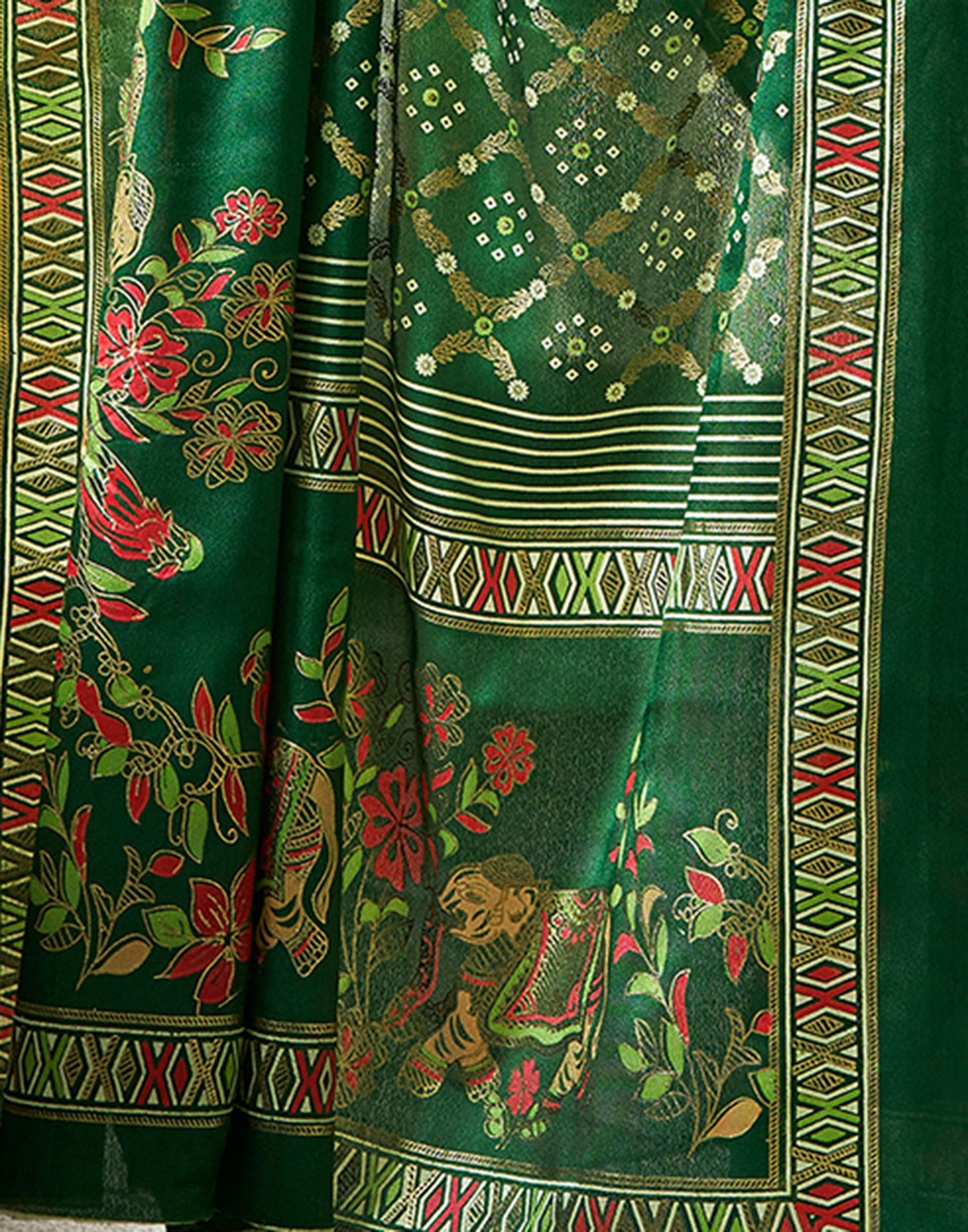 Green Printed Silk Saree