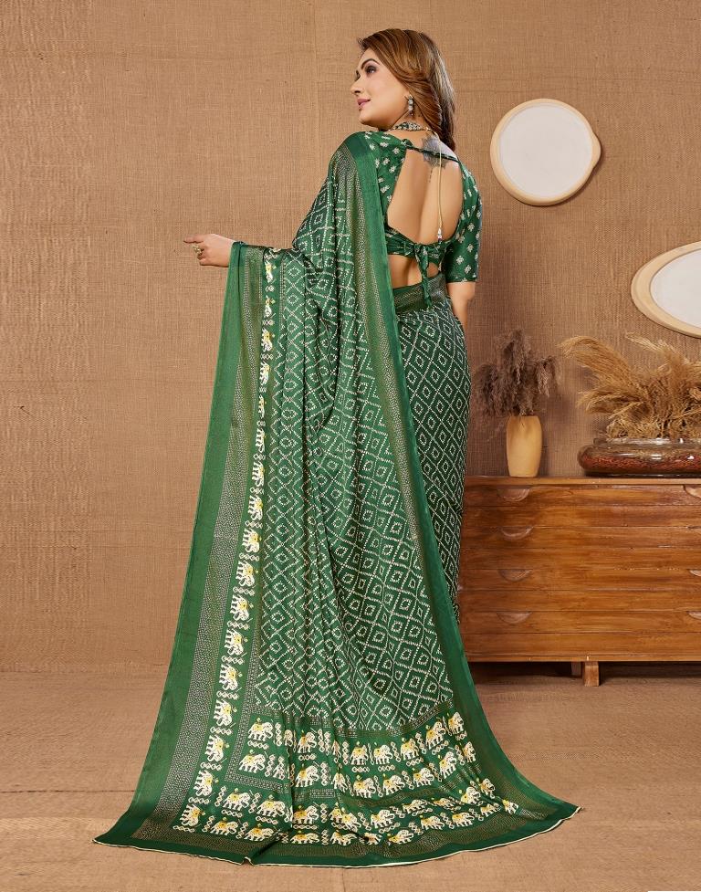 Dark Green Printed Saree