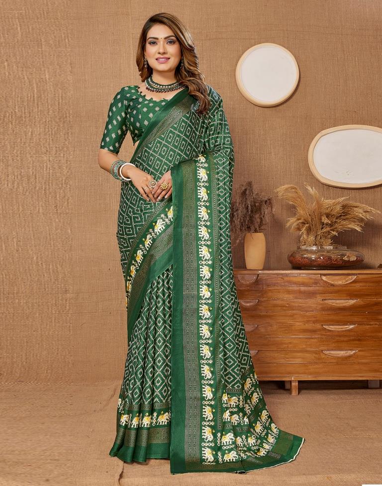 Dark Green Printed Saree