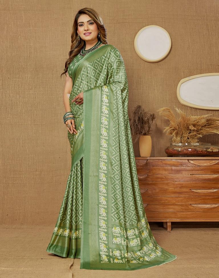 Pista Green Printed Saree