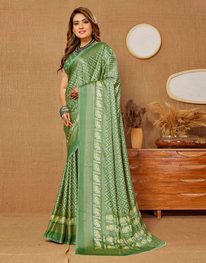 Pista Green Printed Saree