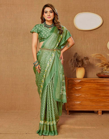 Pista Green Printed Saree