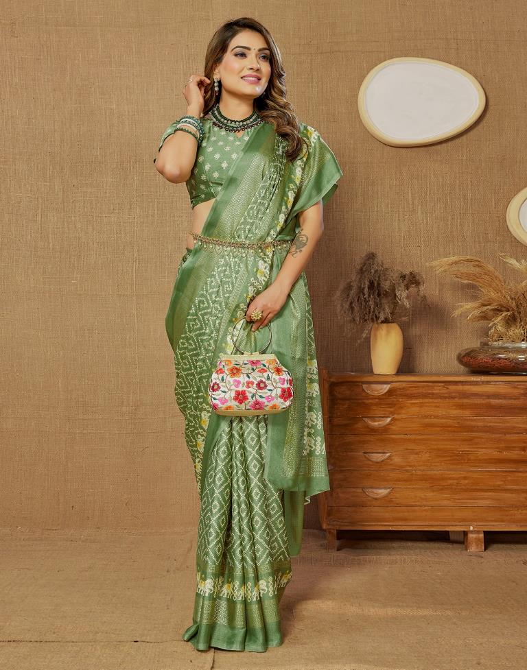 Pista Green Printed Saree