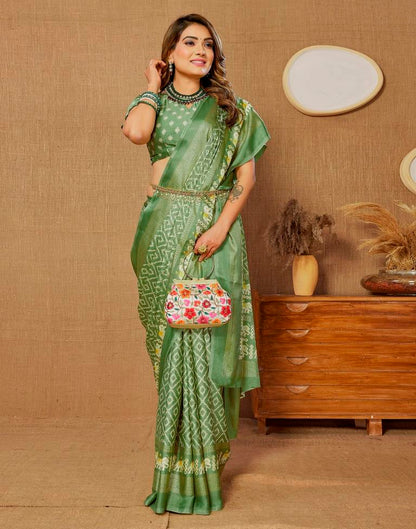 Pista Green Printed Saree