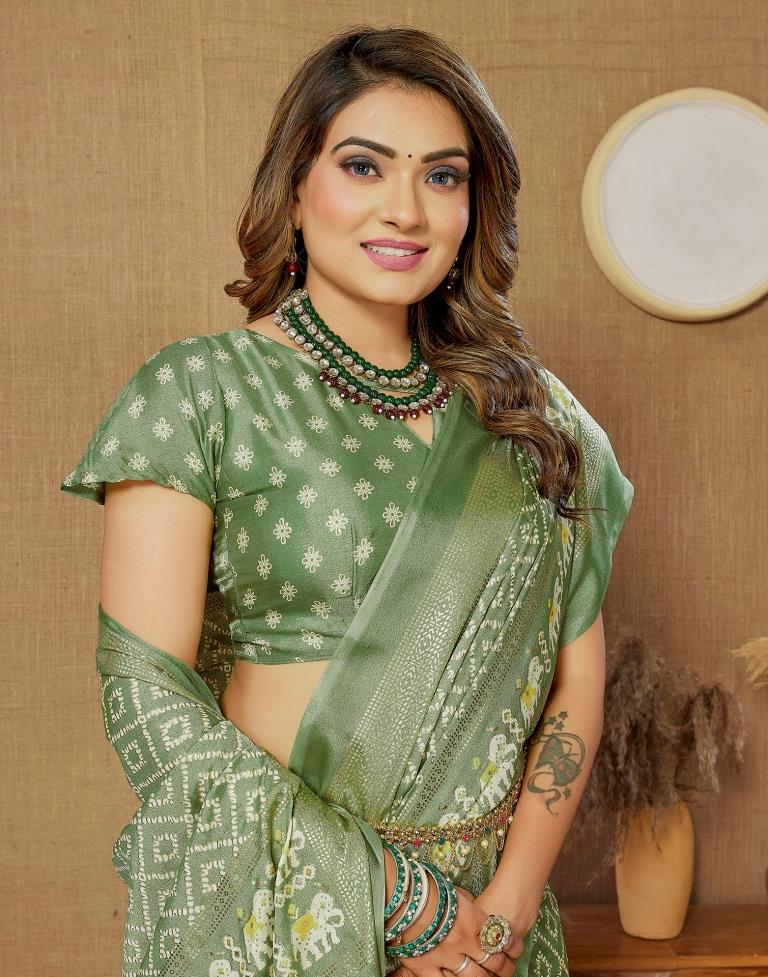 Pista Green Printed Saree