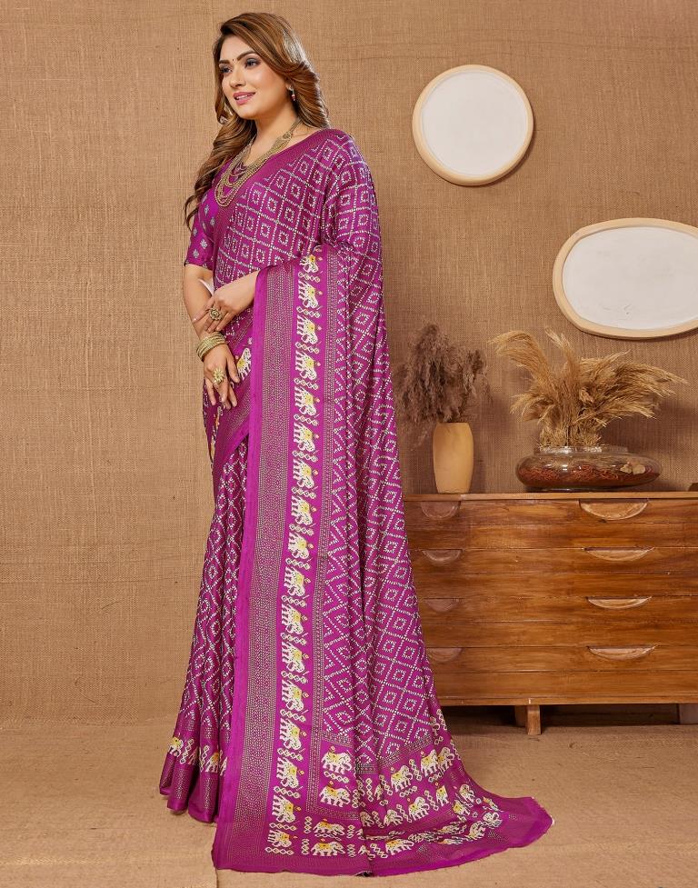 Deep Purple Printed Saree