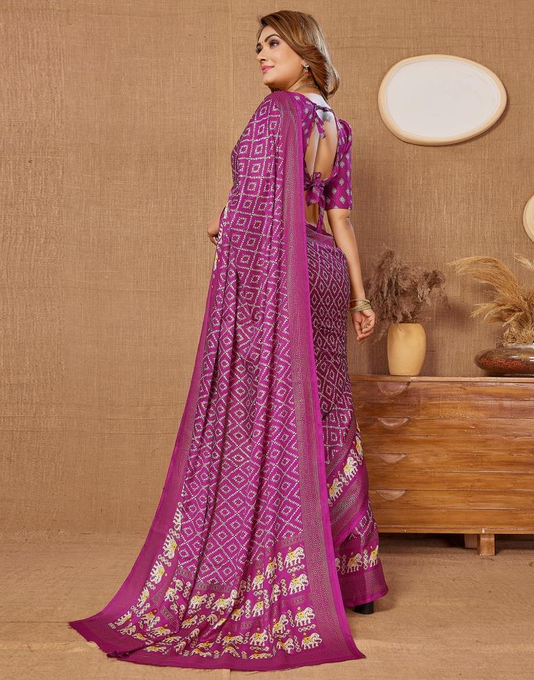 Deep Purple Printed Saree