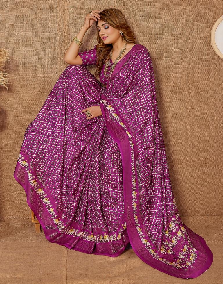 Deep Purple Printed Saree