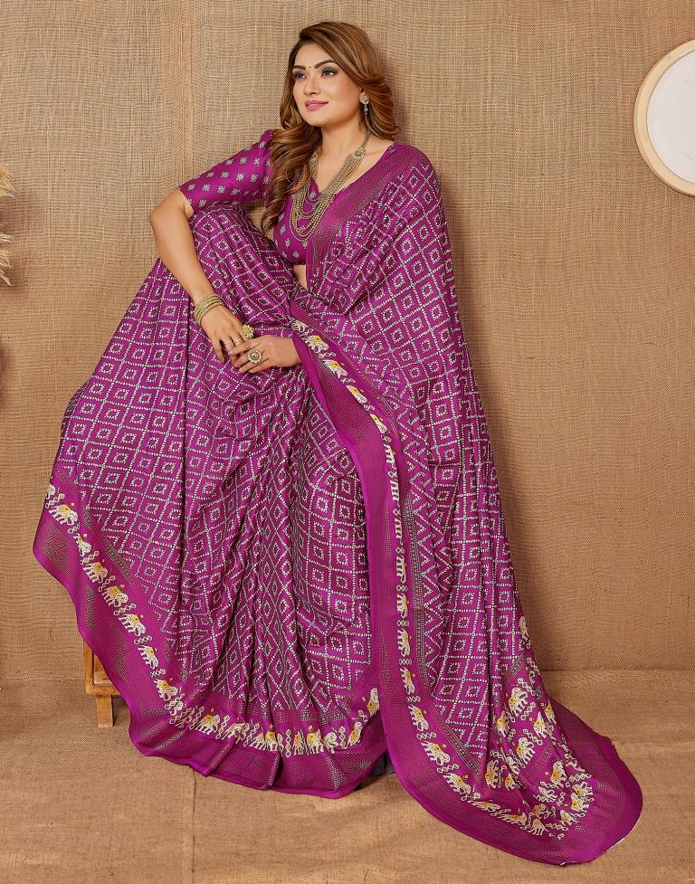 Deep Purple Printed Saree