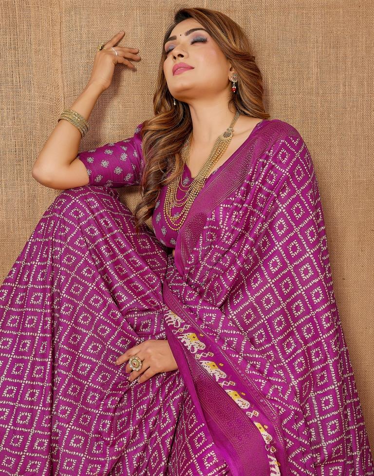 Deep Purple Printed Saree