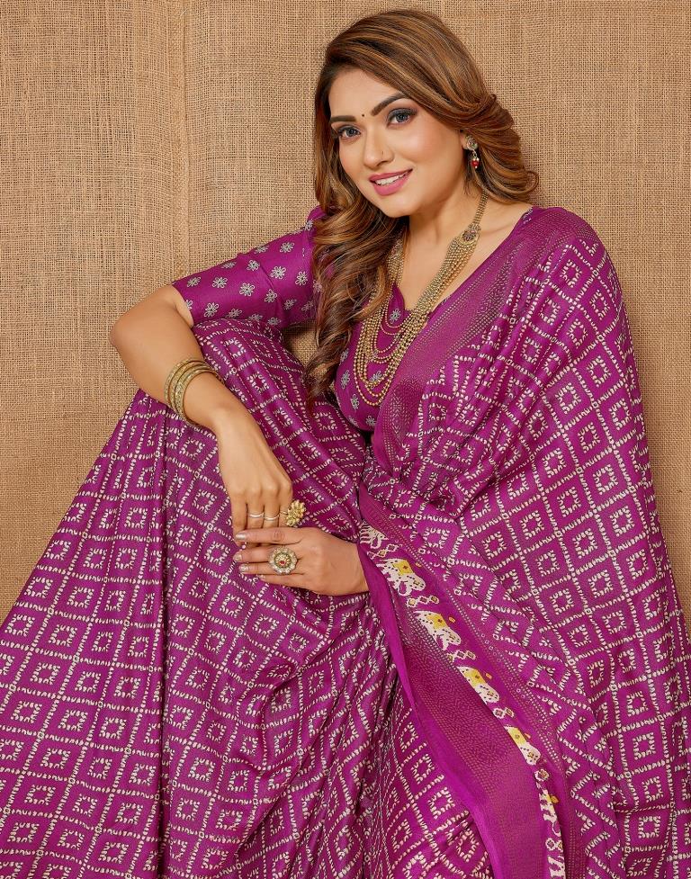 Deep Purple Printed Saree