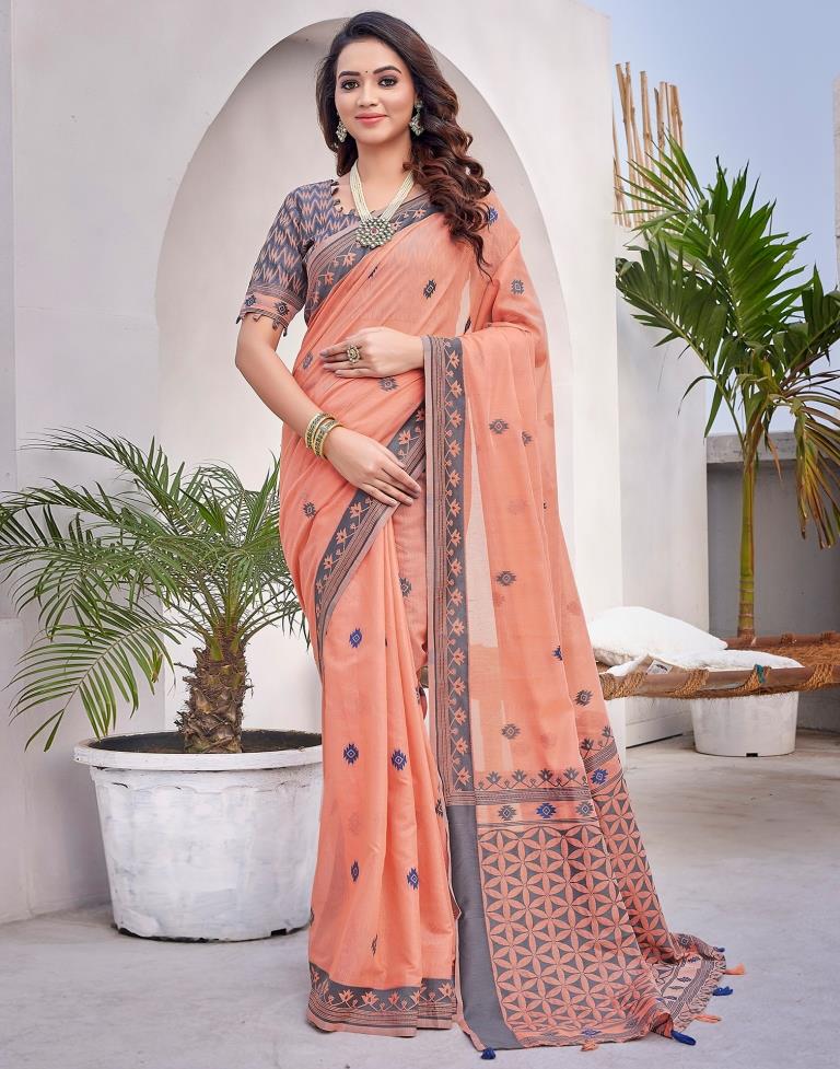 Peach  Silk Plain Saree