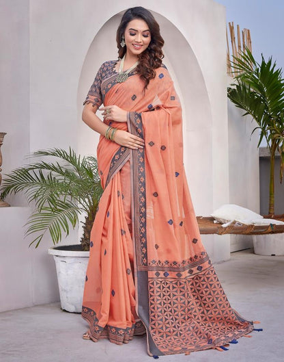 Peach  Silk Plain Saree