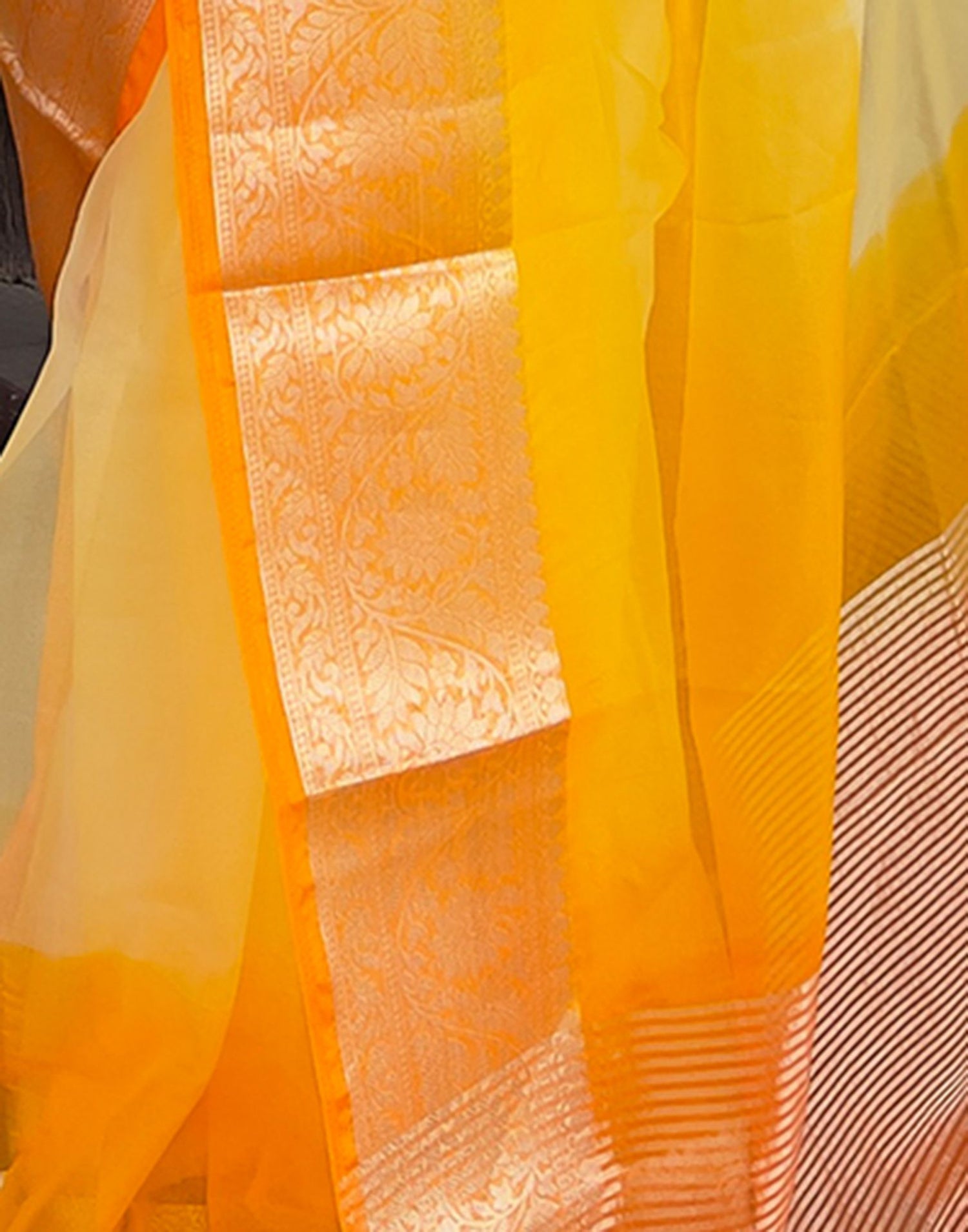 Orange Yellow Plain Organza Saree