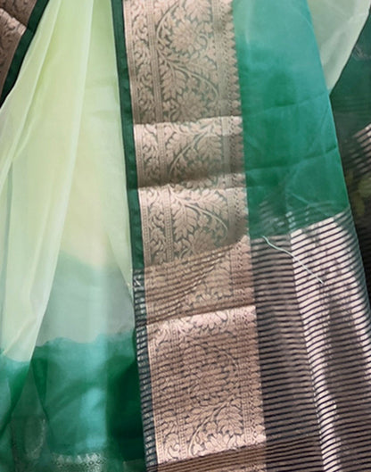 Dark Green Plain Organza Saree